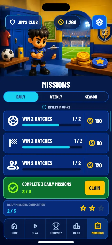 The TinyDerby missions screen.